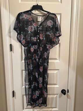 Floral Sheer Black Swim Coverup Dress